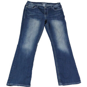 Revolt Jeans Womens 14 Blue Bootcut Flap Pocket Embellished Stretch Denim Stones